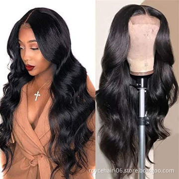 Cheap Natural Wave Bouncy Lace Front Wigs For Women,Cuticle Alingned Brazilian Raw Human Hair Body Wave HD 4x4 Lace Closure Wig